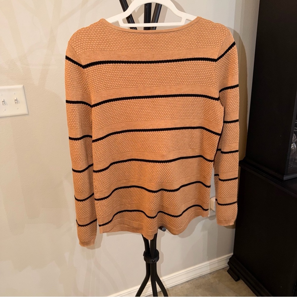 Chico’s Striped Sweater Camel Black Lightweight Knit Casual Women’s S - Picture 4 of 6